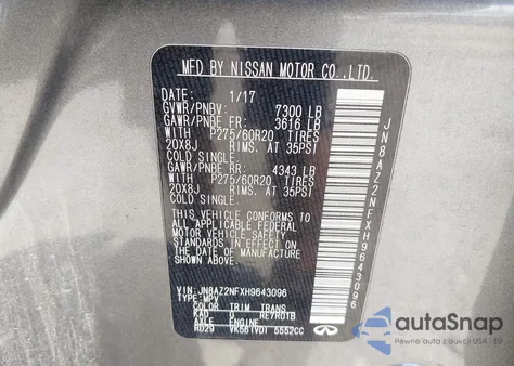 2017 Infiniti Qx80 from USA, damaged, VIN JN8AZ2NFXH9643096